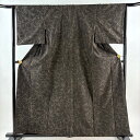 紬 身丈160.5cm 裄丈64cm M 袷 葡萄唐草 焦茶色 正絹 秀品 【中古】
