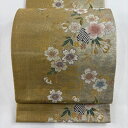 袋帯 美品 秀品 やまと 枝垂れ桜 金糸 箔 黄土色 六通 正絹 【中古】