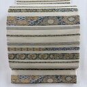 袋帯 秀品 縞 花唐草 金銀糸 ベージュ 六通 正絹 【中古】