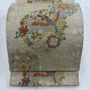 袋帯 秀品 落款あり 花鳥 華文 金銀糸 ベージュ 六通 正絹 【中古】