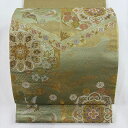 袋帯 美品 秀品 華文 鶴 箔 金糸 薄緑 六通 正絹 【中古】