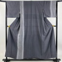 付下げ 身丈155cm 裄丈64cm M 袷 紬地 幾何学模様 灰紫 正絹 美品 秀品 【中古】