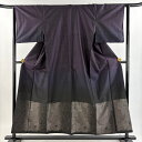 付下げ 身丈155.5cm 裄丈63cm S 袷 紬地 色紙 ぼかし 紫 正絹 秀品 【中古】