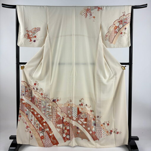 訪問着 身丈167.5cm 裄丈66.5cm M 袷 松竹梅 御所車 金彩 クリーム 正絹 秀品 【中古】 訪問着 身丈167.5cm 裄丈66.5cm M 袷 松竹梅 御所車 金彩 クリーム 正絹 秀品 【中古】