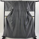 お召 身丈163.5cm 裄丈68.5cm L 袷 とみや織物 三条殿織 斜め格子 黒灰 正絹 美品 逸品 【中古】