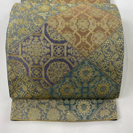 袋帯 美品 秀品 蜀江華文 華文 金糸 青灰色 六通 正絹 【中古】 袋帯 美品 秀品 蜀江華文 華文 金糸 青灰色 六通 正絹 【中古】