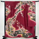 振袖 身丈160.5cm 裄丈66cm M 袷 鴛鴦 枝梅 金彩 ぼかし 濃ピンク 正絹 秀品 【中古】