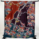 振袖 身丈167.5cm 裄丈67cm M 袷 松竹梅 鴛鴦 ぼかし 青灰色 正絹 美品 名品 【中古】