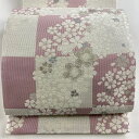 袋帯 美品 名品 変わり市松 桜 銀糸 箔 ピンク 全通 正絹 【中古】
