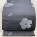 袋帯 名品 花柄 花びら 灰色 六通 正絹 【中古】