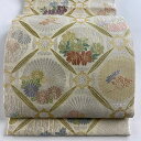 袋帯 名品 菊 菱 金糸 箔 ベージュ 六通 正絹 【中古】