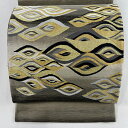 袋帯 美品 名品 幾何学模様 縞 金糸 金色 お太鼓柄 正絹 【中古】