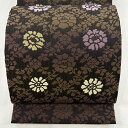 袋帯 美品 名品 草花 茶紫 全通 正絹 【中古】