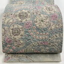 袋帯 名品 辻が花 銀通し ぼかし 灰白 お太鼓柄 正絹 【中古】