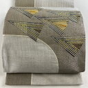 袋帯 美品 名品 麦 幾何学模様 金銀糸 箔 灰茶 お太鼓柄 正絹 【中古】
