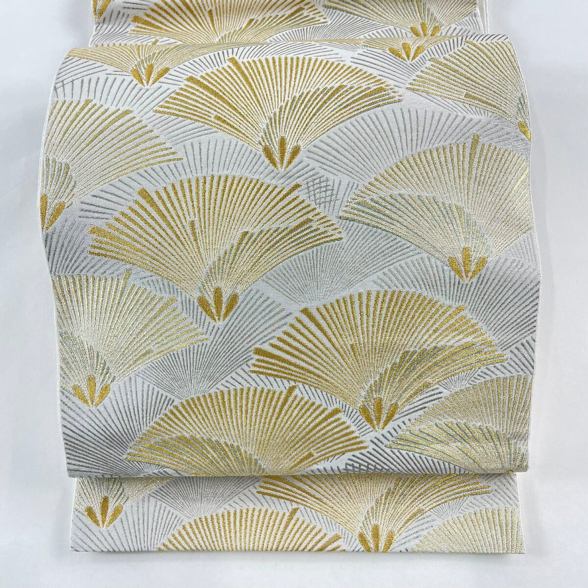袋帯 美品 逸品 川島織物 落款あり 若松 プラチナ箔 金銀糸 灰色 六通 正絹 【中古】