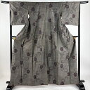 紬 身丈164cm 裄丈67.5cm L 袷 丸文 草花 焦茶色 正絹 秀品 【中古】