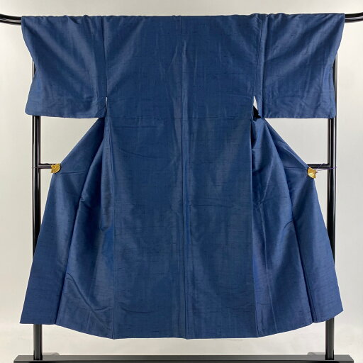 男着物 身丈142.5cm 裄丈71cm M 袷 アンサンブル 紬 紺色 正絹 秀品 【中古】 男着物 身丈142.5cm 裄丈71cm M 袷 アンサンブル 紬 紺色 正絹 秀品 【中古】