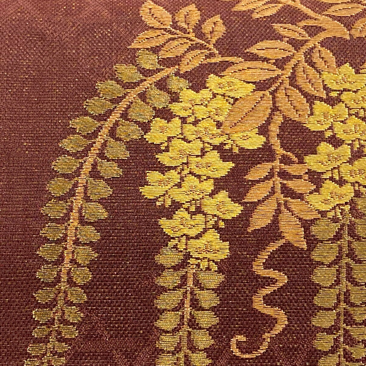 袋帯 美品 秀品 幽玄彩美 藤 籠目 金糸 えんじ色 六通 正絹 【中古】