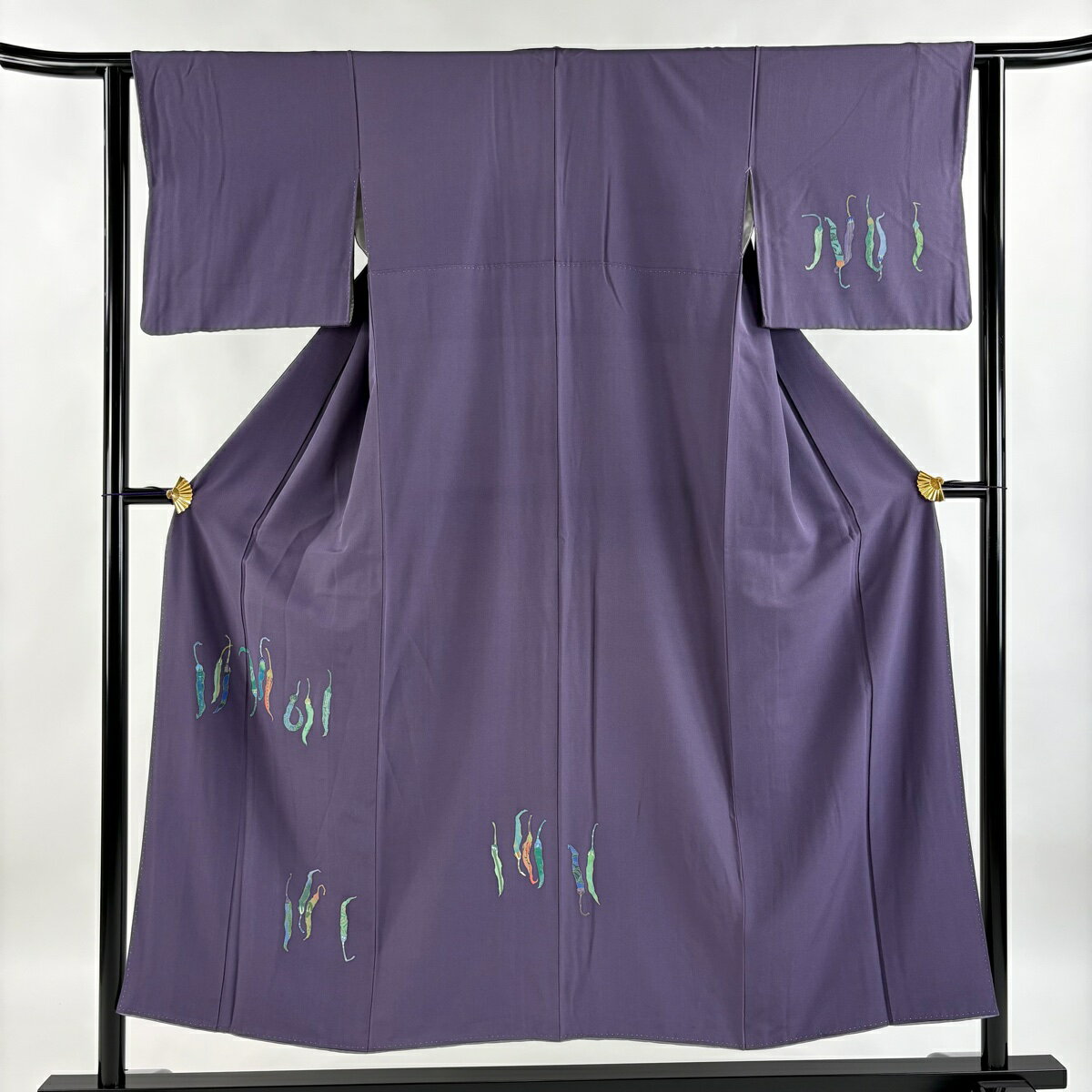 付下げ 身丈150.5cm 裄丈61.5cm S 袷 唐辛子 紫 正絹 秀品 【中古】