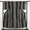 紬 身丈152cm 裄丈63cm S 袷 色紙 桜 黒灰 正絹 美品 秀品 【中古】