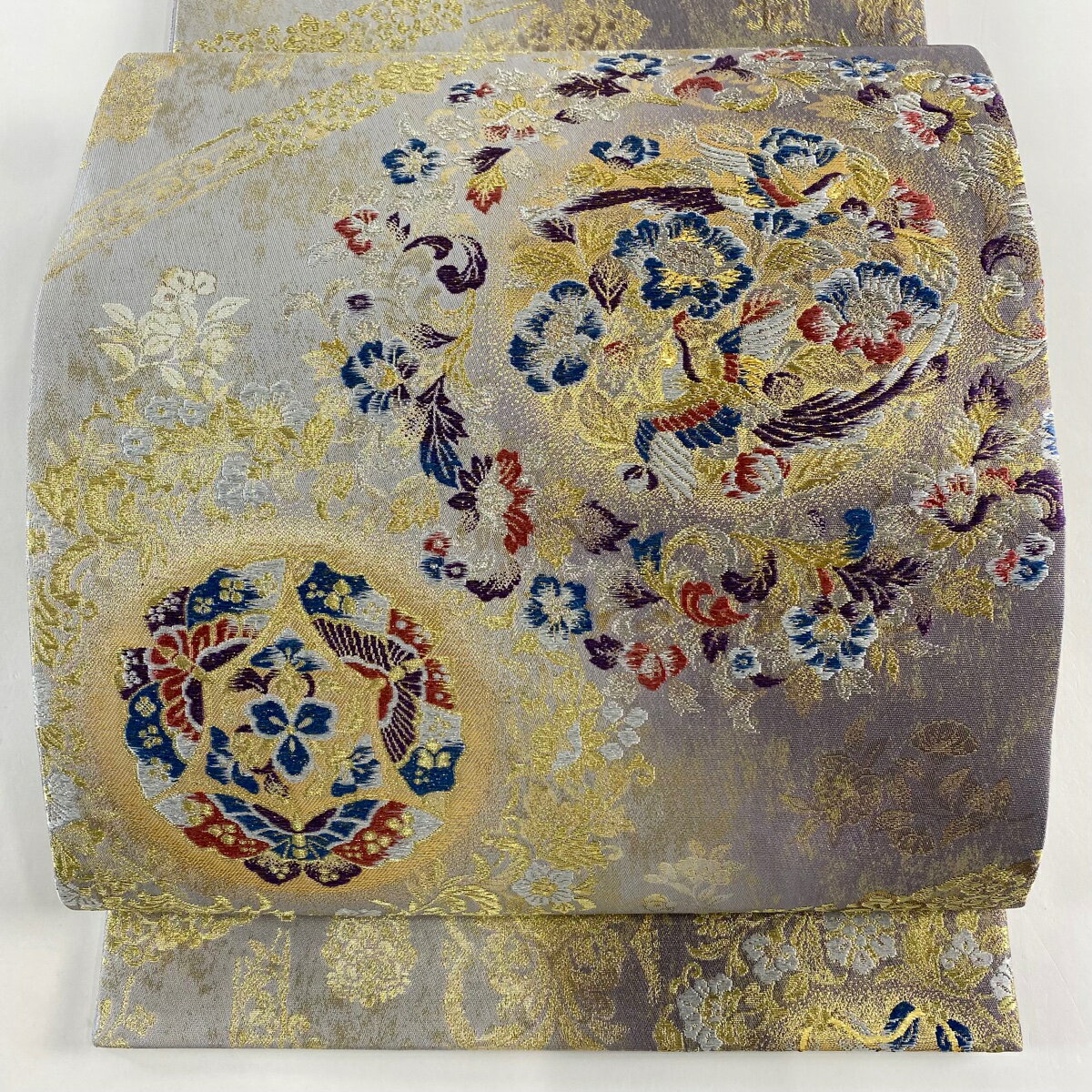 袋帯 美品 秀品 華文 花鳥 箔 金銀糸 薄紫 六通 正絹 【中古】(4)