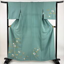 付下げ 身丈160cm 裄丈64cm M 袷 花唐草 金彩 薄緑 正絹 秀品 【中古】