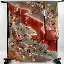 振袖 身丈161cm 裄丈65.5cm M 袷 鴛鴦 桜 金糸 金彩 薄小豆 正絹 秀品 【中古】