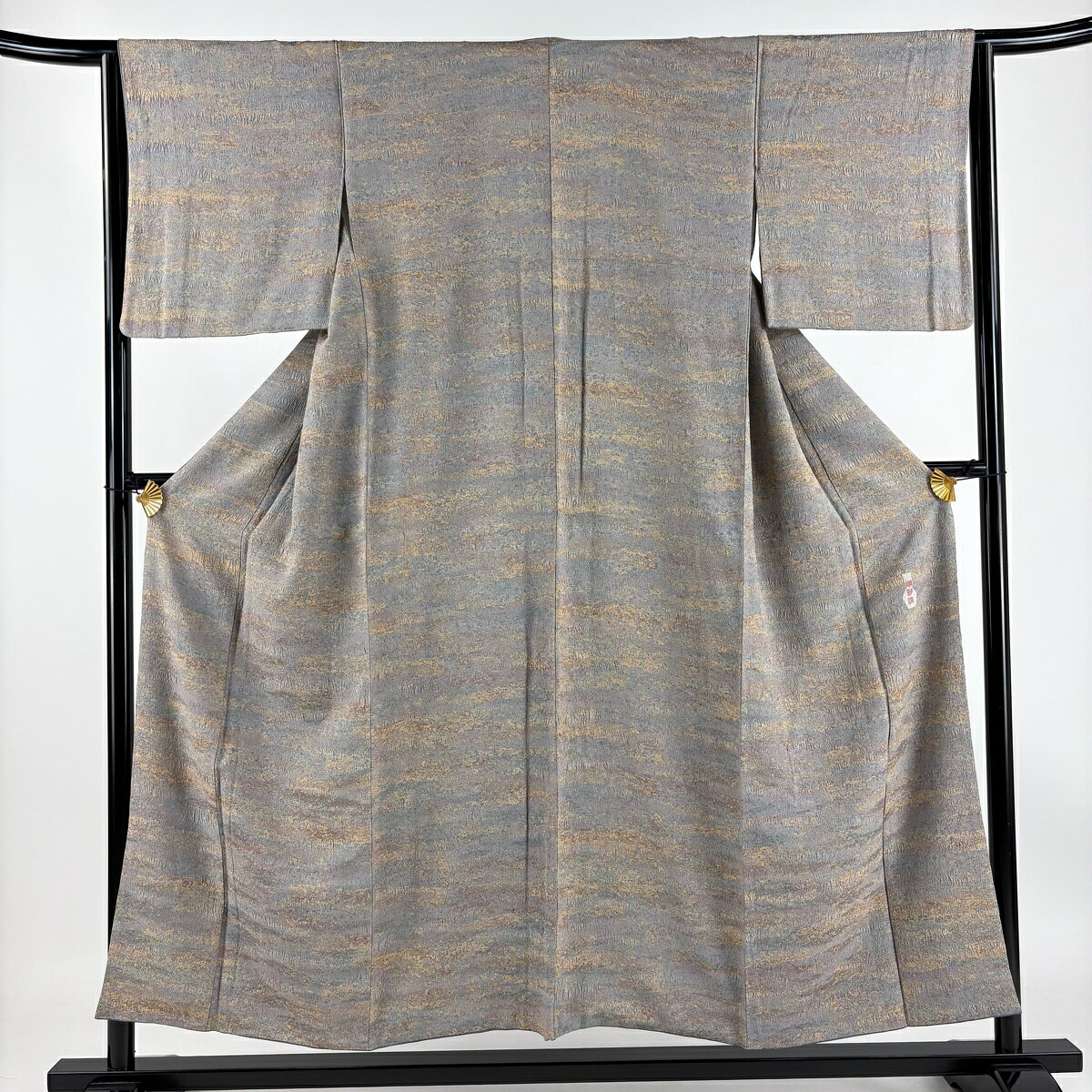 小紋 身丈152.5cm 裄丈63.5cm S 袷 霞 陶彩染 灰紫 正絹 名品 【中古】
