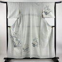 付下げ 身丈155.5cm 裄丈65cm M 袷 花車 牡丹 金彩 灰色 正絹 秀品 【中古】