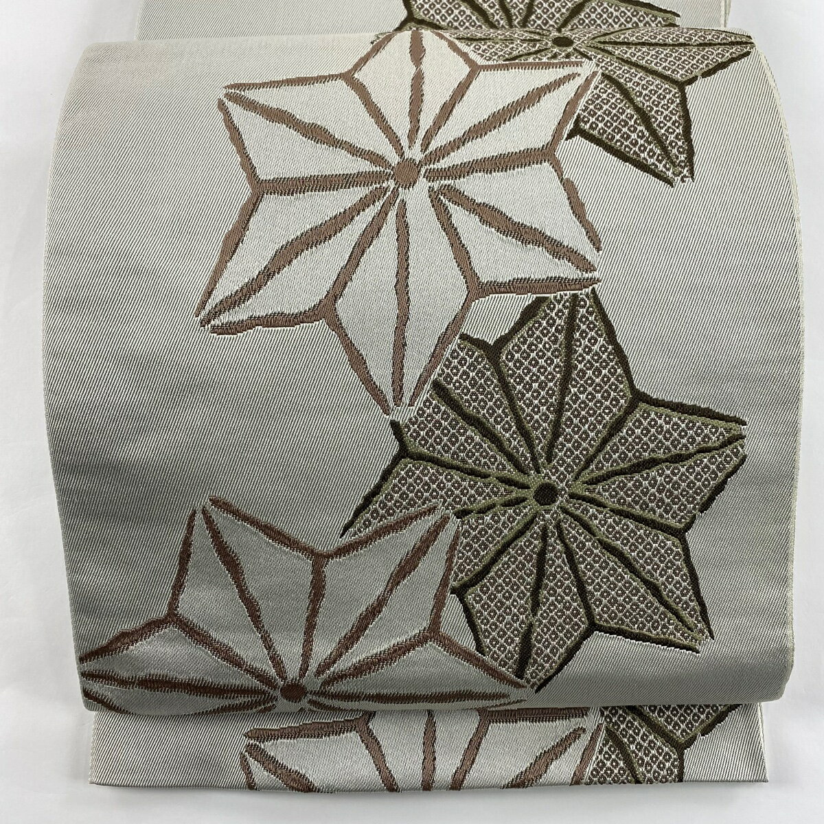 【最終値引き】 袋名古屋帯 優品 麻の葉 灰色 化繊 【中古】 msp50