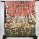 振袖 身丈157cm 裄丈66cm M 袷 扇面 蝶 金彩 ぼかし ピンク 正絹 秀品 【中古】