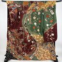 振袖 身丈170cm 裄丈69cm L 袷 鳳凰 草花 金通し 金糸 小豆色 正絹 美品 秀品 【中古】