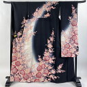振袖 身丈166.5cm 裄丈67.5cm L 袷 梅 銀通し 絞り 黒 正絹 美品 逸品 【中古】