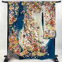 振袖 身丈165cm 裄丈66cm M 袷 熨斗 菊 銀通し 金彩 青緑 正絹 美品 逸品 【中古】
