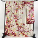振袖 身丈167cm 裄丈66.5cm M 袷 牡丹 桜 銀通し 金銀彩 クリーム 正絹 逸品 【中古】