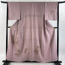 付下げ 身丈155cm 裄丈64cm M 袷 束ね熨斗 菊 金糸 刺繍 薄紫 正絹 秀品 【中古】