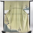 付下げ 身丈160cm 裄丈62cm S 袷 童 草花 ぼかし 薄黄 正絹 秀品 【中古】