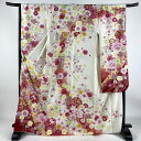 振袖 身丈167cm 裄丈67.5cm L 袷 牡丹 桜 箔 金銀彩 クリーム 正絹 逸品 【中古】