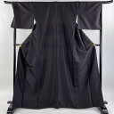 お召 身丈166cm 裄丈69.5cm L 袷 立涌 笹 茶紫 正絹 美品 逸品 【中古】