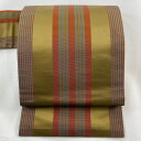 名古屋帯 美品 秀品 縞 茶緑色 正絹 【中古】