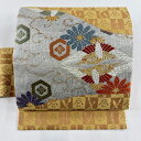 名古屋帯 美品 逸品 向鶴 菊唐草 金糸 箔 銀色 正絹 【中古】