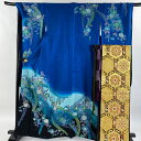 振袖 身丈162cm 裄丈68cm L 袷 袋帯フルセット 辻が花柄 金彩 ぼかし 青 正絹 名品 【中古】