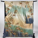振袖 身丈173cm 裄丈66cm M 袷 笠松 藤 金糸 金彩 薄オレンジ 正絹 秀品 【中古】