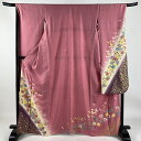 振袖 身丈167cm 裄丈68cm L 袷 桜 蝶 金糸 金彩 ピンク 正絹 秀品 【中古】