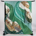 振袖 身丈171cm 裄丈68cm L 袷 花車 七宝 金銀彩 絞り 緑 正絹 秀品 【中古】