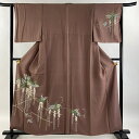 付下げ 身丈158cm 裄丈63.5cm S 袷 藤 金彩 小豆色 正絹 秀品 【中古】