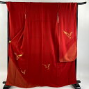 振袖 身丈166cm 裄丈67.5cm L 袷 蝶 地紋 金糸 赤 正絹 秀品 【中古】