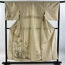 付下げ 身丈152.5cm 裄丈68cm L 単衣 紬地 笹 ベージュ 正絹 秀品 【中古】