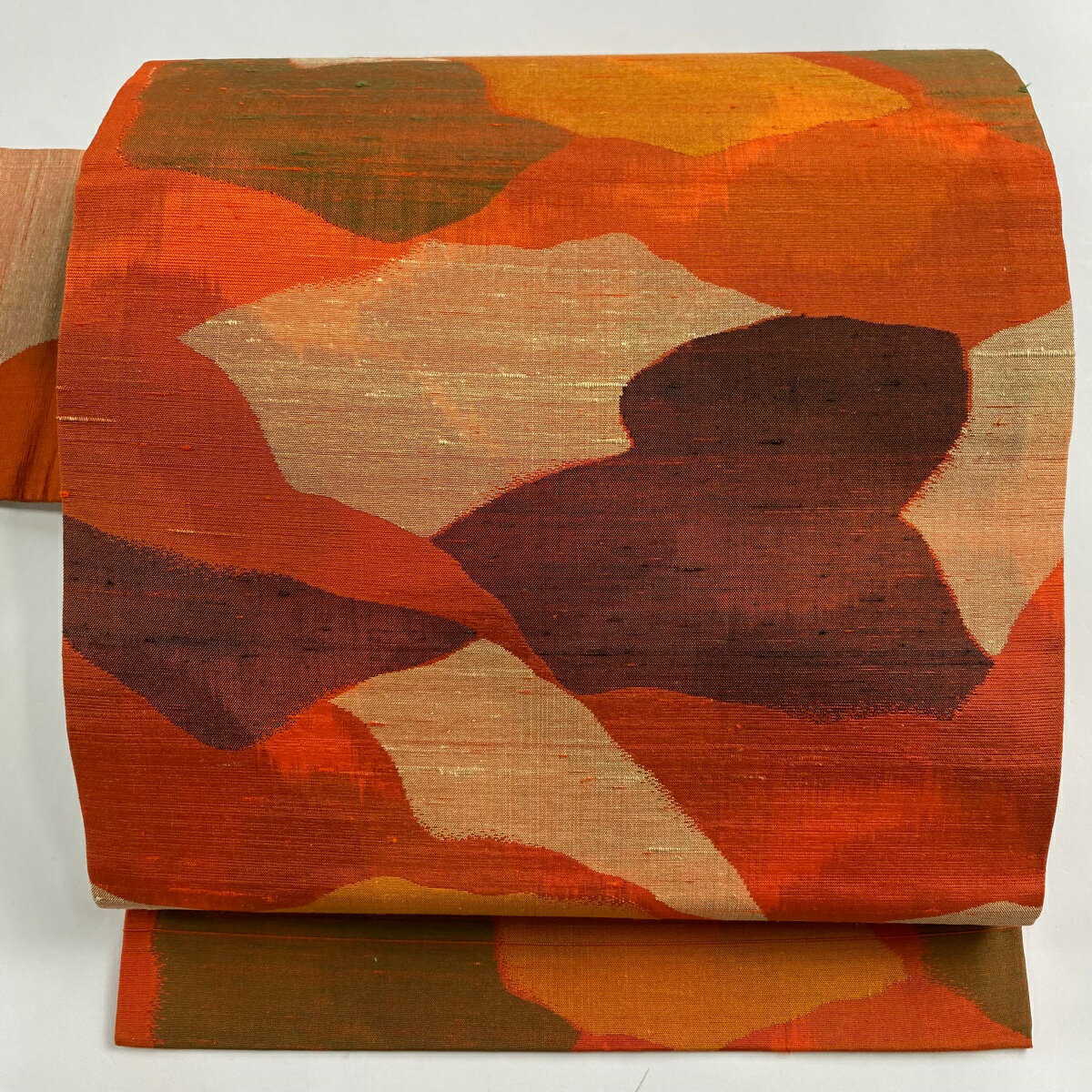 【最終値引き】 名古屋帯 優品 幾何学 オレンジ 正絹 【中古】 msp50